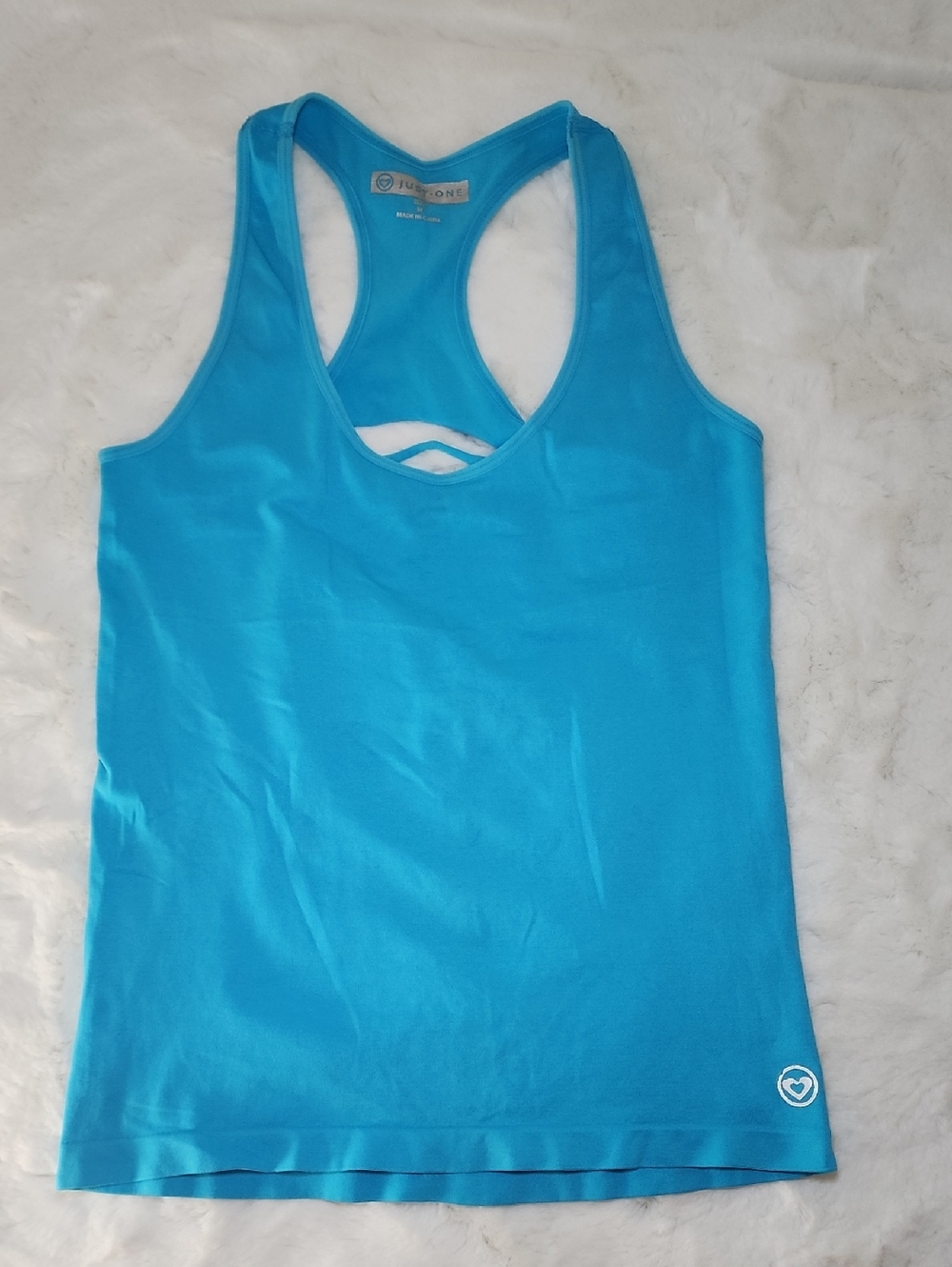 Just One Women's Bright Blue Racerback Activewear Tank Top With Open-Back Size M